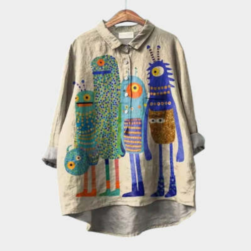 Women’s Relaxed Fit Printed Lapel Casual Shirt FitiqueFit