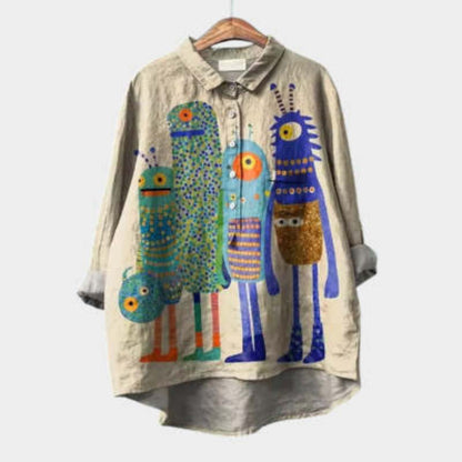 Women’s Relaxed Fit Printed Lapel Casual Shirt FitiqueFit