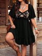 Women's Floral Embroidered Ruffle Short-Sleeve Midi Dress FitiqueFit