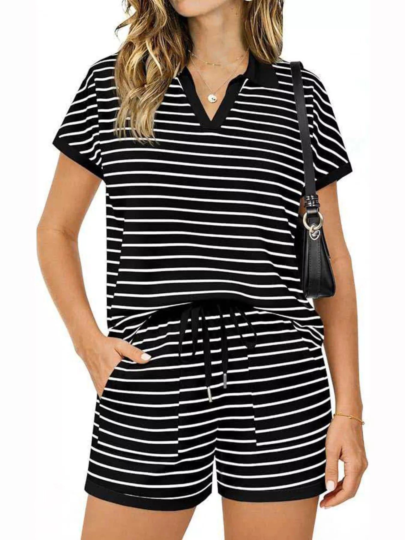 Striped Short Sleeve Polo and Shorts Set New Era Fashion LLc