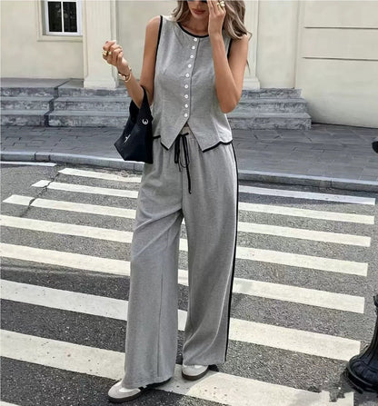 Women's Contrast Color Sleeveless Vest & Drawstring Trousers Suit – 6 Colors S–XXL FitiqueFit