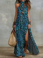 Women's Printed Scarf-Style Maxi Dress – Sleeveless, Split, Loose Boho FitiqueFit