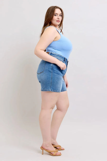 Judy Blue Full Size 2 Button Denim Shorts with Pockets Plus Size New Era Fashion LLc