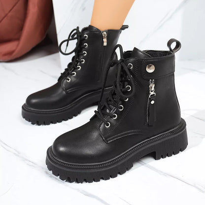 Round Toe Block Heels Boots with Mid-Heel Comfort FitiqueFit