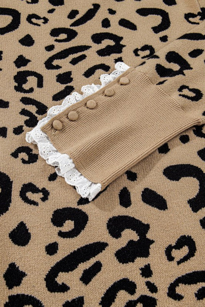 Plus Size Leopard Knit Lacy Trim Long Sleeve Sweat Shop Style & More | Fresh Looks, Everyday Deals & Free Shipping
