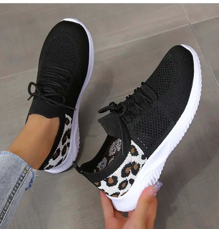 White Shoes Women Leopard Print Lace-up Sneakers Sports SnagBag