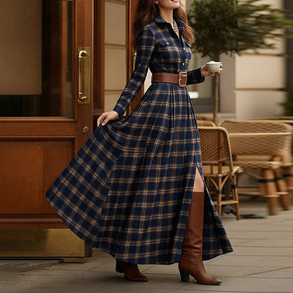 Women's Printed Lapel Slim-Fit Dress – Elegant Commuter Style FitiqueFit