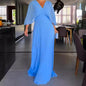 Women's Solid Color And V-neck Bat Sleeve High Waist Dress See size chart under “more details” The Fashion Celestial