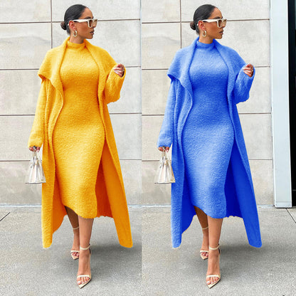 Autumn And Winter Elegant Dress Long Cardigan Velvet Two-piece Suit Grayceful LLC