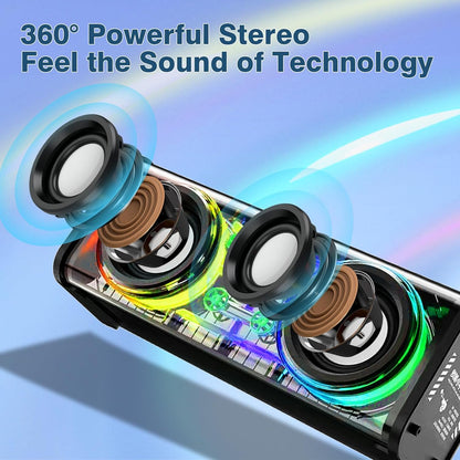 Portable Bluetooth Speaker With LED Lights&Transparent Casing, Bluetooth 5.3 Wireless Outdoor Speakers Support TWS PairingTF Card, 10W Stereo Sound, Electronics For Home, Outdoors, Travel Black New Era Fashion LLc