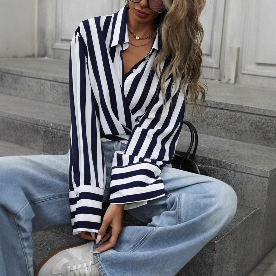 Women's Striped Long-Sleeve Loose Shirt – S–2XL FitiqueFit