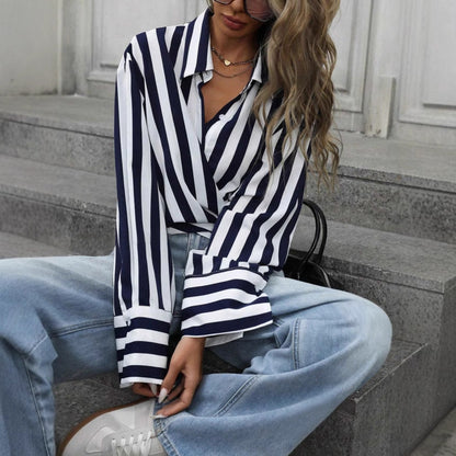 Women's Striped Long-Sleeve Loose Shirt – S–2XL FitiqueFit