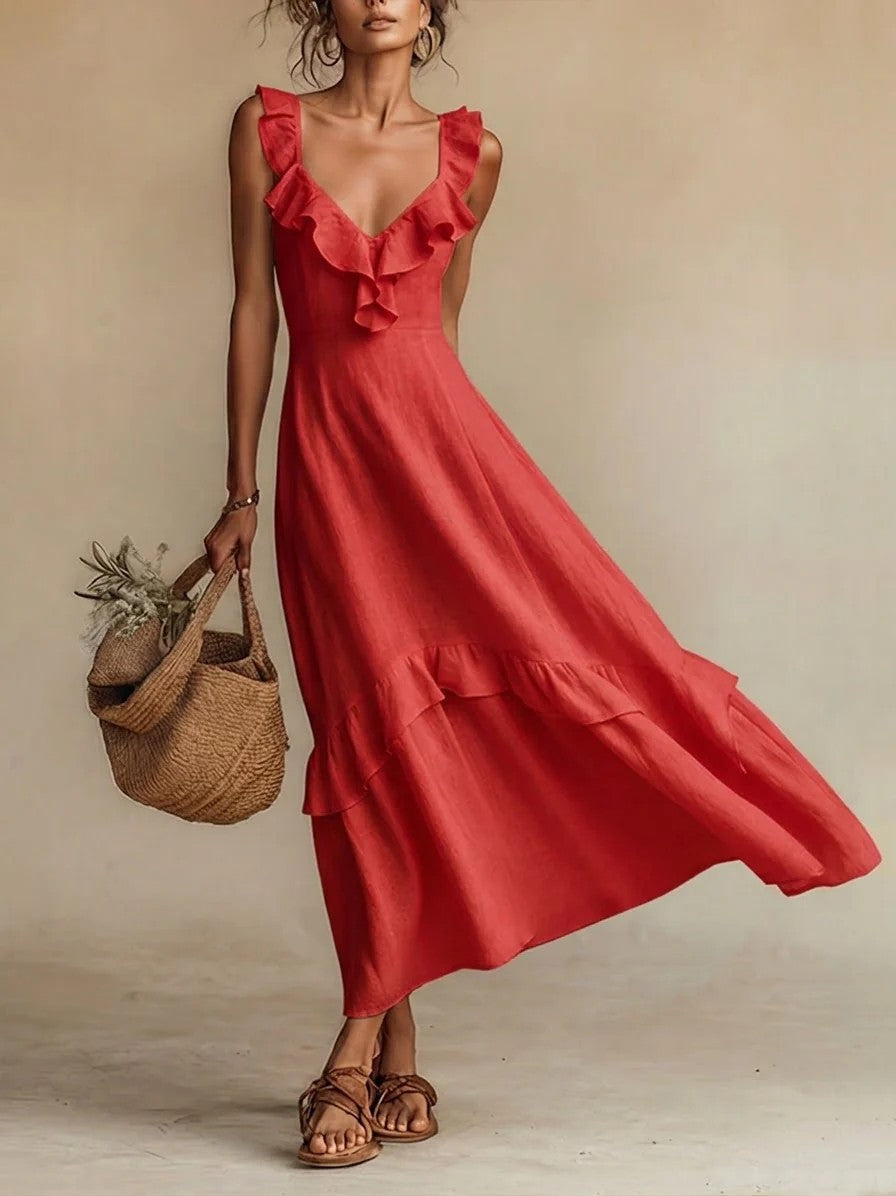 Sleeveless Ruffle Detail High-Waist Maxi Dress – 7 Colors, S–3XL FitiqueFit