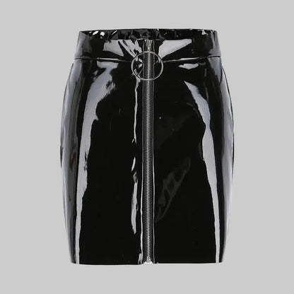 Slim Bright Leather PU Zipper Short Skirt