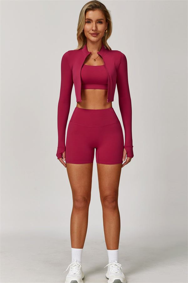 The Eloise Jacket Sports Bra Shorts 3-Piece Set Fitglutes Activewear Gymwear Sportswear & Workout Clothes