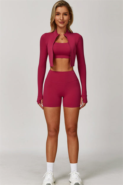 The Eloise Jacket Sports Bra Shorts 3-Piece Set Fitglutes Activewear Gymwear Sportswear & Workout Clothes