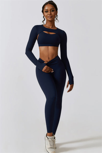 Juno Star Crop Top Sports Bra Leggings 3-Piece Set Fitglutes Activewear Gymwear Sportswear & Workout Clothes