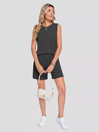 Casual Ribbed Knit Sleeveless Top and Shorts Set New Era Fashion LLc