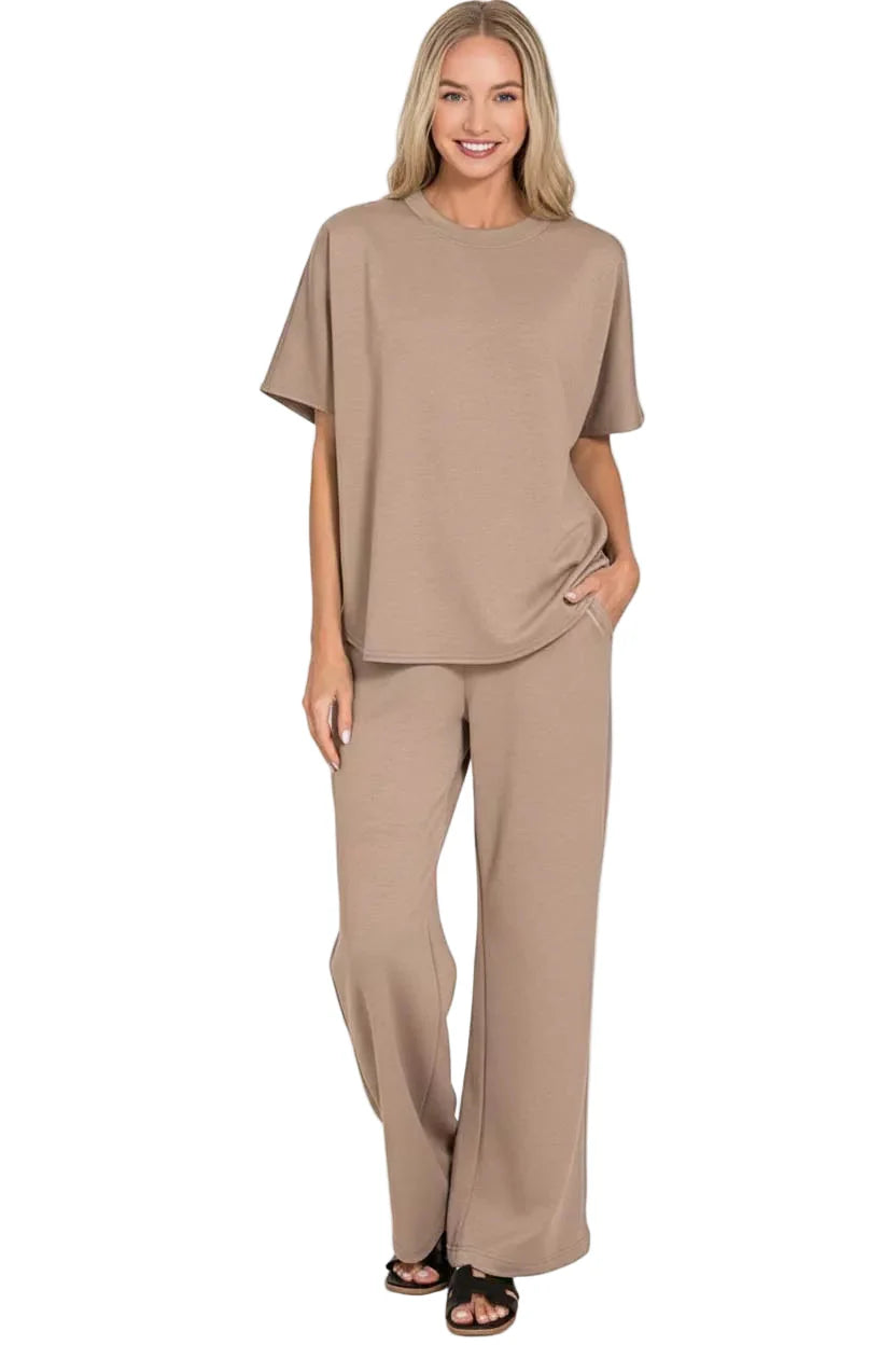 Zenana Scuba Curbed Hem Top & Pants Set West2East Surf