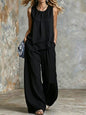 Women's Sleeveless Two-Piece Set – Solid Color Wide-Leg Pants & Top FitiqueFit