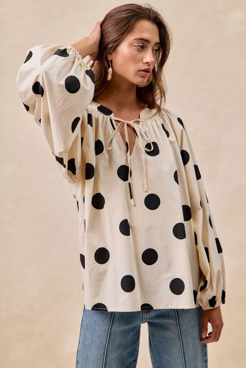 BiBi Polka Dot Exaggerated Balloon Sleeves Blouse FitiqueFit