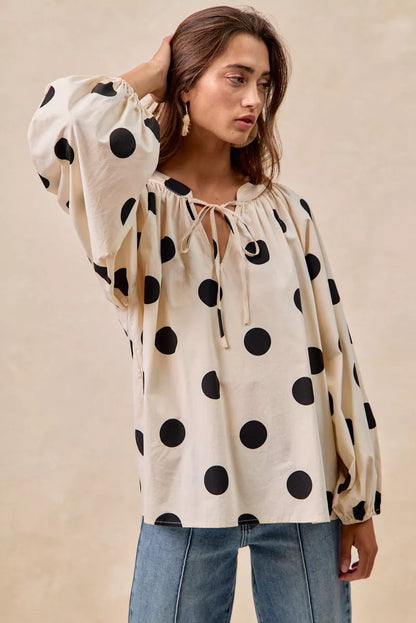 BiBi Polka Dot Exaggerated Balloon Sleeves Blouse FitiqueFit