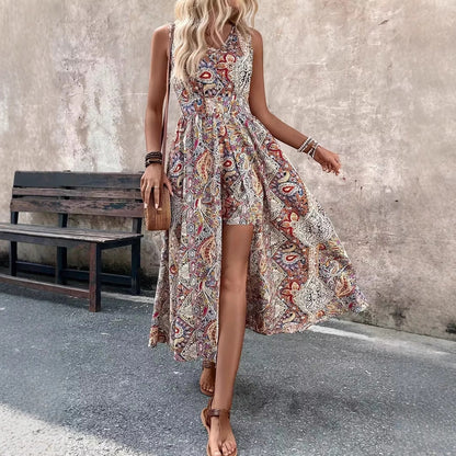 Women's Printed V-Neck Sleeveless Jumpsuit – Vacation Chic FitiqueFit