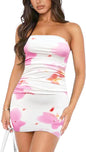 Women's Tube Top Printed Pleated Pullover Hip Wrap Short Dress FitiqueFit