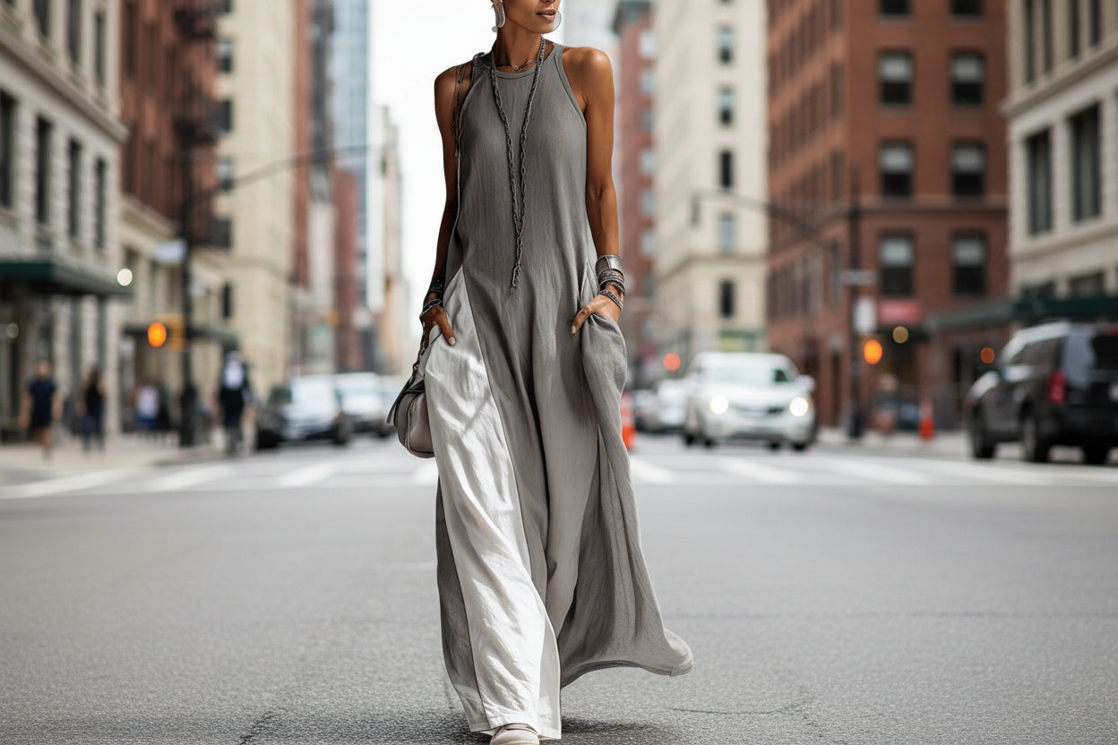 Women's Sleeveless Off-Shoulder Loose Maxi Dress with Pockets FitiqueFit