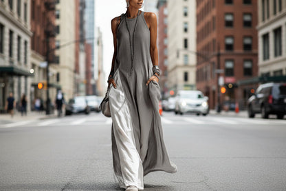 Women's Sleeveless Off-Shoulder Loose Maxi Dress with Pockets FitiqueFit