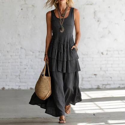 Women's Cotton Linen Sleeveless Loose Maxi Dress FitiqueFit