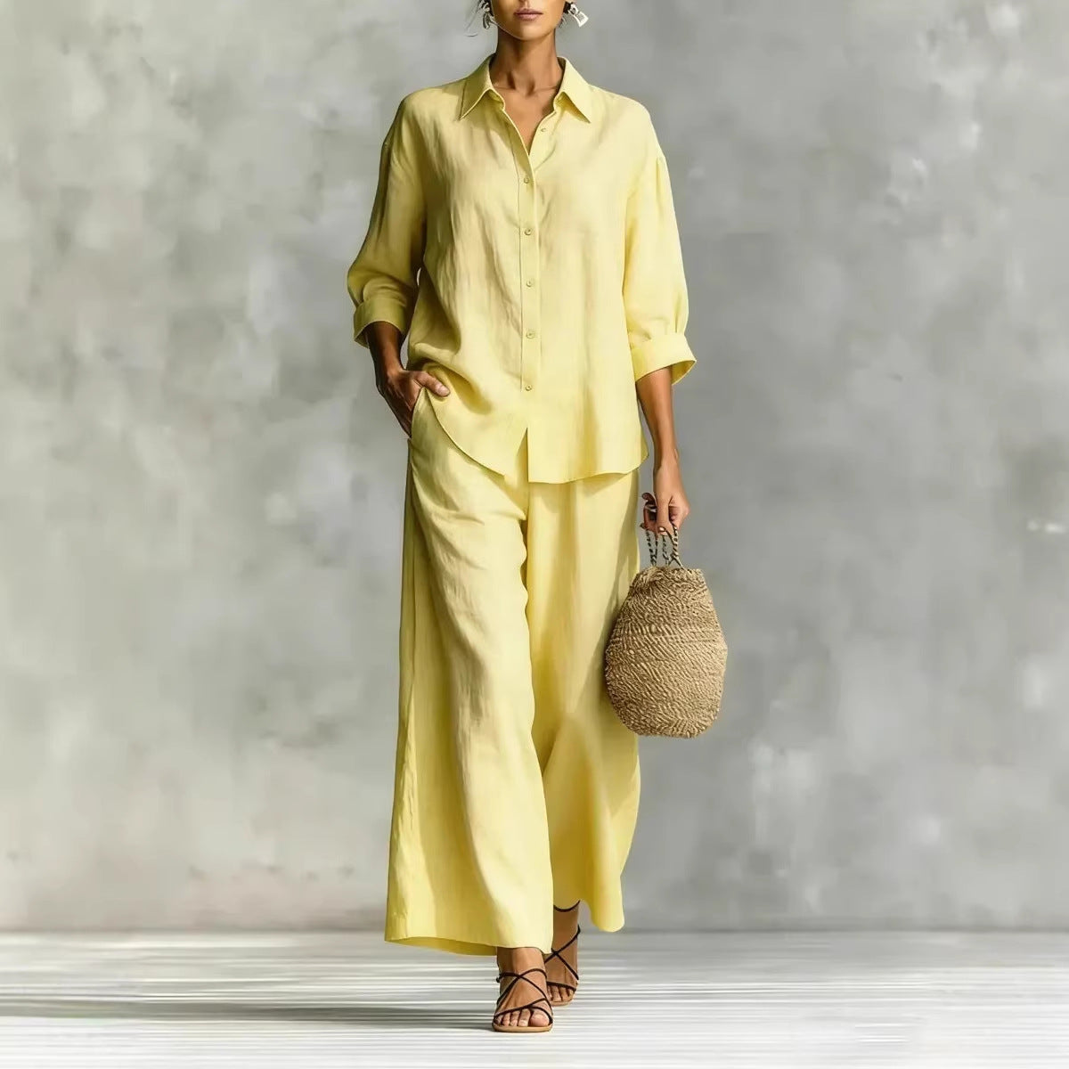 Cotton-Linen Shirt & Wide-Leg Pants Suit – 6 Colors, S–5XL FitiqueFit
