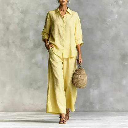 Cotton-Linen Shirt & Wide-Leg Pants Suit – 6 Colors, S–5XL FitiqueFit