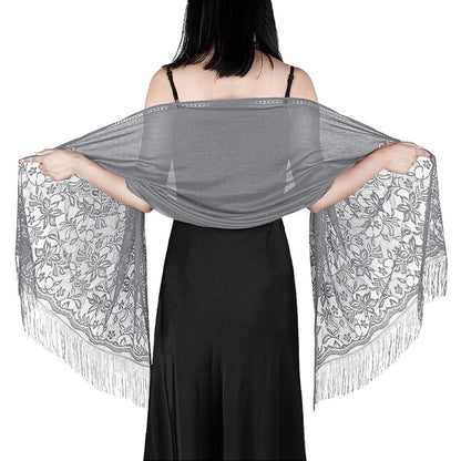 Women's Casual Shawl Wrap - Solid Color, Lightweight Polyester Knit - Going Out Essentials | Fringe Trim | Floral Lace Details NovaCart