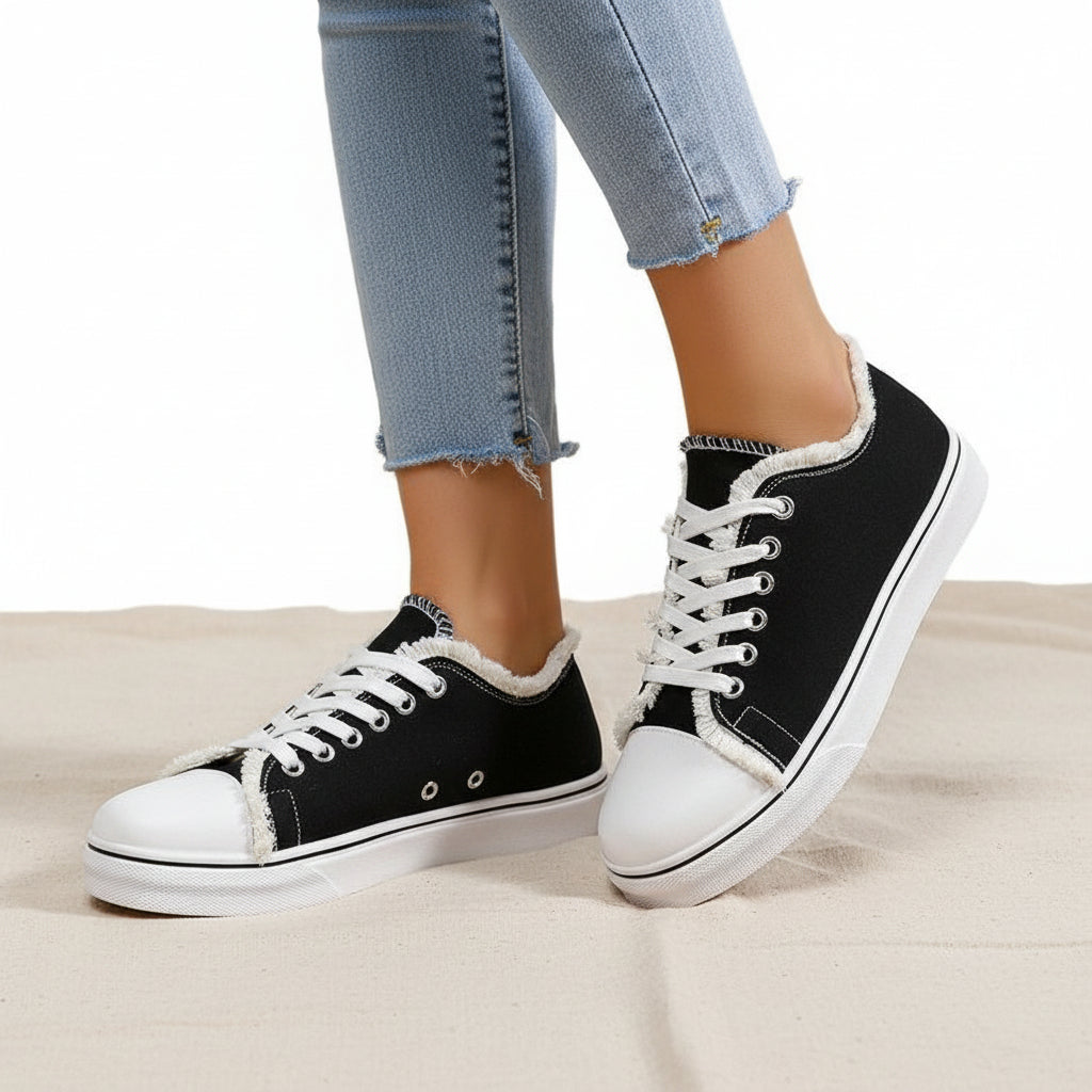Women's Lace-Up Canvas Sneakers – Lightweight Flat Low-Top FitiqueFit