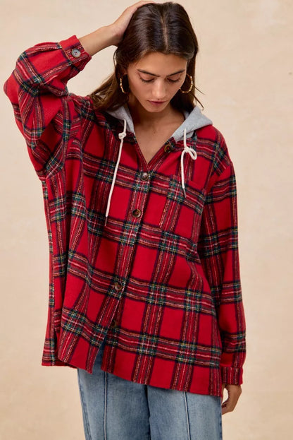 BiBi Brushed Plaid Hooded Jacket FitiqueFit