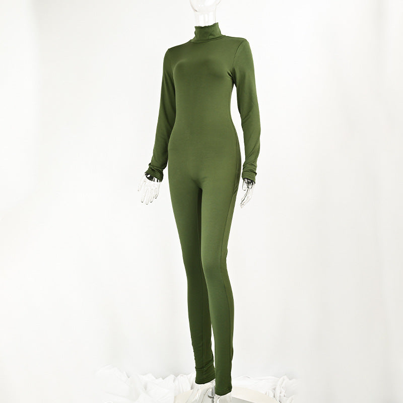 Autumn And Winter Solid Color Tight Long Sleeve Fleece-lined Yoga Jumpsuit Grayceful LLC