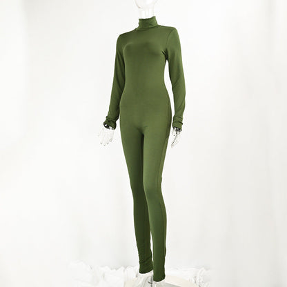 Autumn And Winter Solid Color Tight Long Sleeve Fleece-lined Yoga Jumpsuit Grayceful LLC