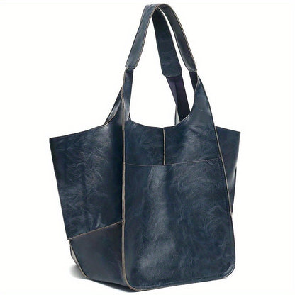 Large Capacity Retro PU Tote Bag For Women - Spacious & Stylish Handbag With Handy Front Pocket For Work, Travel & Everyday Chic NovaCart