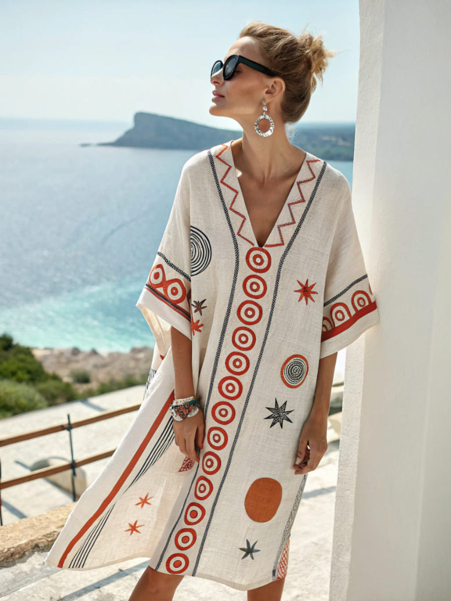 Women's Printed Loose A-Line Beach Midi Dress – Vacation Resort FitiqueFit