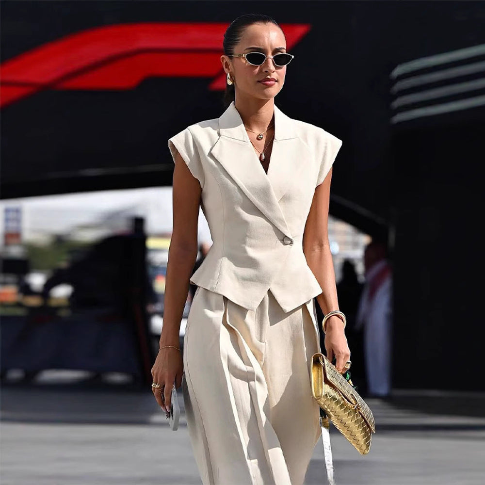 Women’s Elegant Sleeveless Waist-Cinching Two Piece Suit Set FitiqueFit