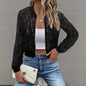 Women's Elegant Lace Short Zip-Up Long Sleeve Jacket Spring Fall Top FitiqueFit