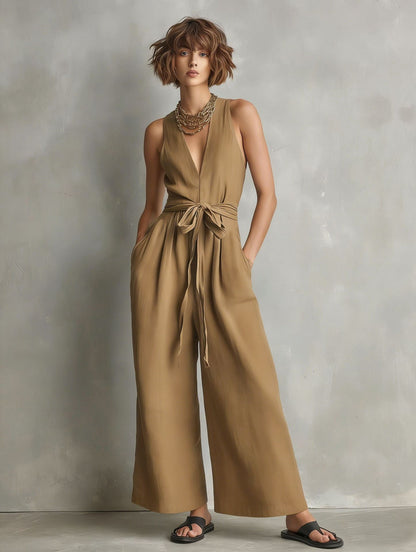 Women's Elegant V-Neck Sleeveless Commuter Jumpsuit FitiqueFit