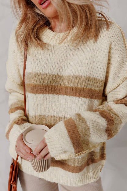 Stripe Reverse Seam Drop Shoulder Baggy Sweater Shop Style & More | Fresh Looks, Everyday Deals & Free Shipping