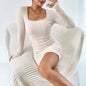 Knitted Long Sleeve Bodycon Mini Dress, Square Neck New Era Fashion LLc