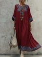 Women's Printed Batwing Sleeve Midi Dress – Loose Fit Linen Blend FitiqueFit