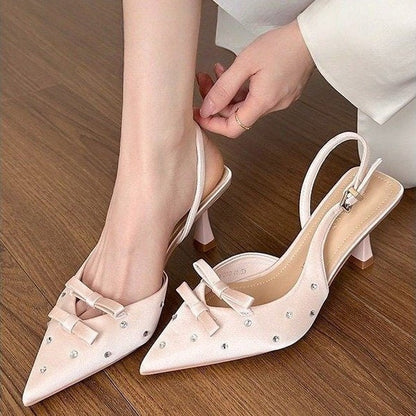 Women's Closed Toe Slingback Stiletto Heels – Bowknot & Rhinestone Sandals FitiqueFit