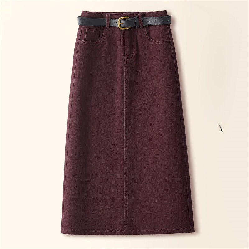 Brown A- Line Straight Skirt Retro Slit Hip Skirt Grayceful LLC