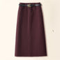 Brown A- Line Straight Skirt Retro Slit Hip Skirt Grayceful LLC