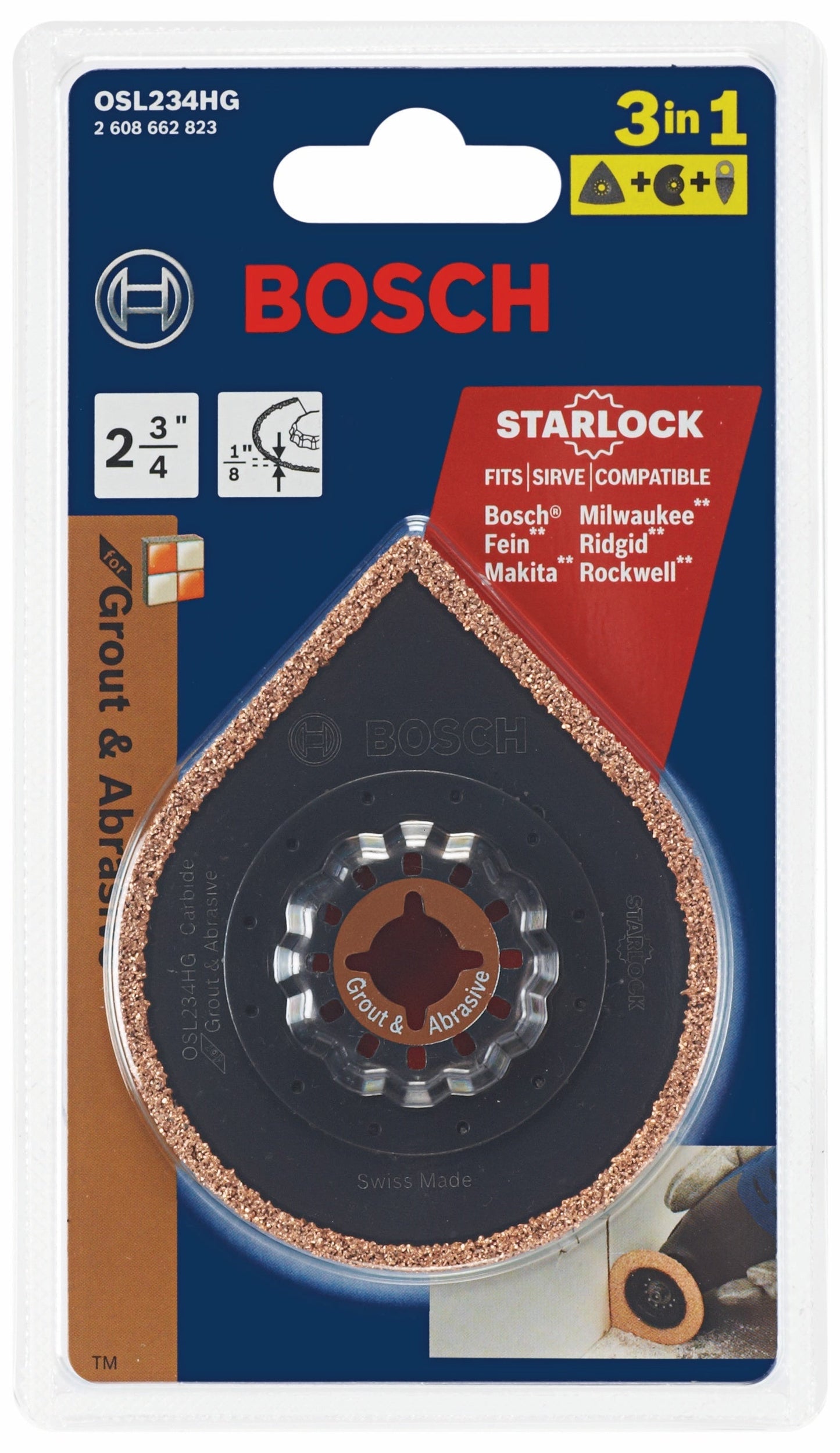 BOSCH OSL234HG 2-3/4 In. Starlock® Oscillating Multi Tool Hybrid Grout Blade VM Hardware